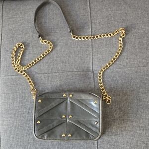 Badgley Mischka Gray Crossbody Bag with Gold Chain